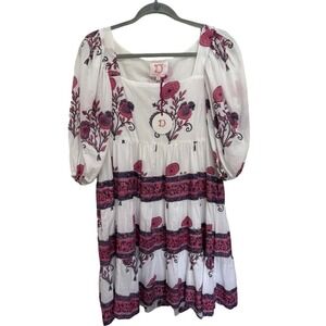 Victoria Dunn Boho Cottagecore  Floral White Tunic Dress Size Small NWT